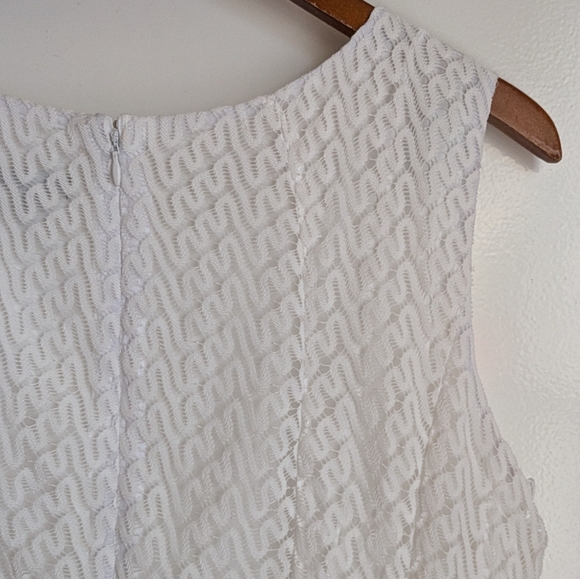 R&K Lace Sleeveless Pink Peach White Chevron Midi Dress 16 - Picture 13 of 16